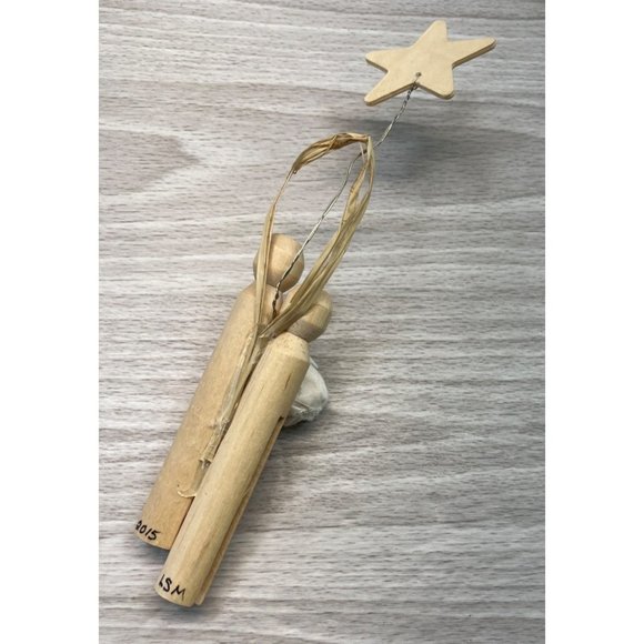 Clothespin Christmas Tree Ornament Handmade Baby Jesus Mary Joseph - Picture 2 of 5